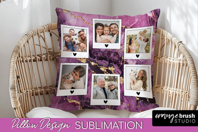 Family Photo Frame Pillow Sublimation - Marble Pillow Cover Sublimation OrangeBrushStudio 
