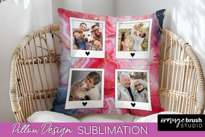 Family Photo Frame Pillow Sublimation - Marble Pillow Cover Sublimation OrangeBrushStudio 