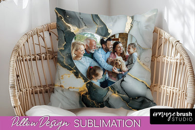 Family Photo Frame Pillow Sublimation - Marble Pillow Cover Sublimation OrangeBrushStudio 
