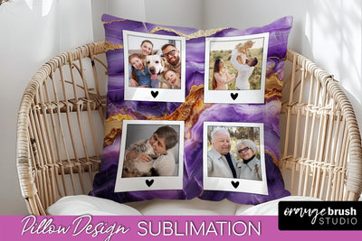 Family Photo Frame Pillow Sublimation - Marble Pillow Cover Sublimation OrangeBrushStudio 