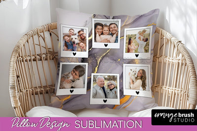 Family Photo Frame Pillow Sublimation - Marble Pillow Cover Sublimation OrangeBrushStudio 