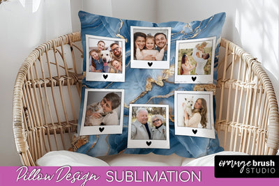 Family Photo Frame Pillow Sublimation - Marble Pillow Cover Sublimation OrangeBrushStudio 