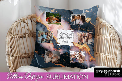 Family Photo Frame Pillow Sublimation - Marble Pillow Cover Sublimation OrangeBrushStudio 