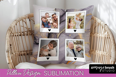 Family Photo Frame Pillow Sublimation - Marble Pillow Cover Sublimation OrangeBrushStudio 
