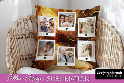 Family Photo Frame Pillow Sublimation - Marble Pillow Cover Sublimation OrangeBrushStudio 