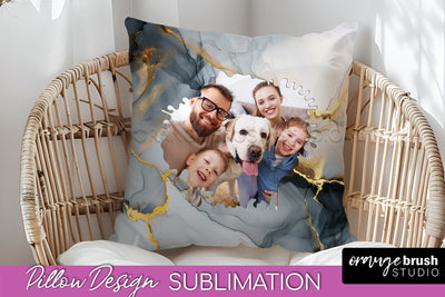 Family Photo Frame Pillow Sublimation - Marble Pillow Cover Sublimation OrangeBrushStudio 