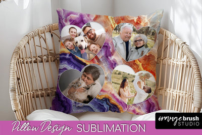 Family Photo Frame Pillow Sublimation - Marble Pillow Cover Sublimation OrangeBrushStudio 