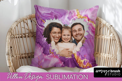 Family Photo Frame Pillow Sublimation - Marble Pillow Cover Sublimation OrangeBrushStudio 