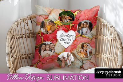 Family Photo Frame Pillow Sublimation - Marble Pillow Cover Sublimation OrangeBrushStudio 
