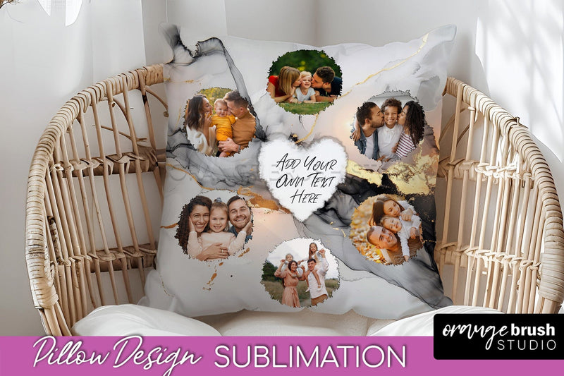 Family Photo Frame Pillow Sublimation - Marble Pillow Cover Sublimation OrangeBrushStudio 