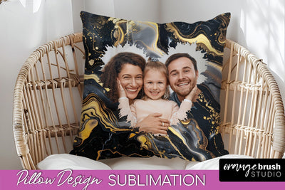 Family Photo Frame Pillow Sublimation - Marble Pillow Cover Sublimation OrangeBrushStudio 