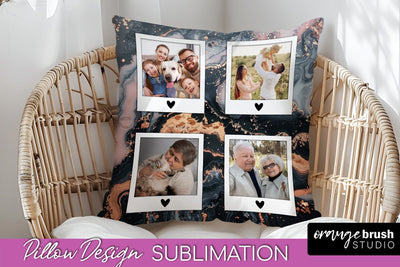 Family Photo Frame Pillow Sublimation - Marble Pillow Cover Sublimation OrangeBrushStudio 