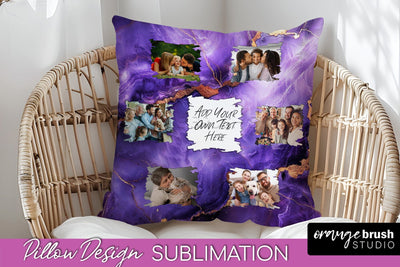 Family Photo Frame Pillow Sublimation - Marble Pillow Cover Sublimation OrangeBrushStudio 