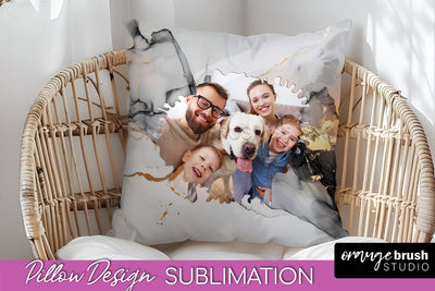 Family Photo Frame Pillow Sublimation - Marble Pillow Cover Sublimation OrangeBrushStudio 