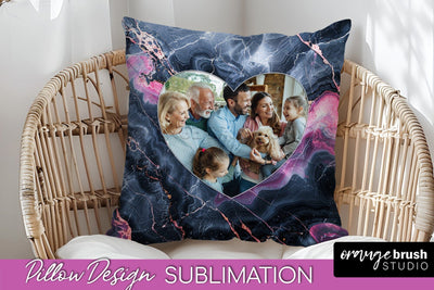 Family Photo Frame Pillow Sublimation - Marble Pillow Cover Sublimation OrangeBrushStudio 