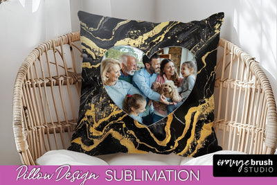 Family Photo Frame Pillow Sublimation - Marble Pillow Cover Sublimation OrangeBrushStudio 
