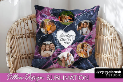 Family Photo Frame Pillow Sublimation - Marble Pillow Cover Sublimation OrangeBrushStudio 