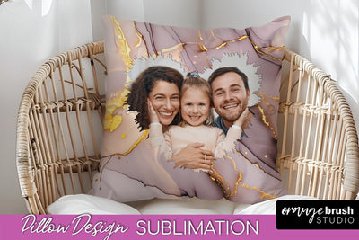 Family Photo Frame Pillow Sublimation - Marble Pillow Cover Sublimation OrangeBrushStudio 