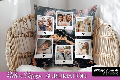 Family Photo Frame Pillow Sublimation - Marble Pillow Cover Sublimation OrangeBrushStudio 