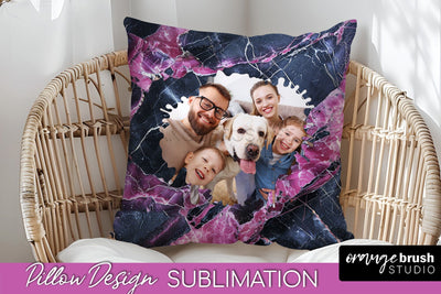 Family Photo Frame Pillow Sublimation - Marble Pillow Cover Sublimation OrangeBrushStudio 