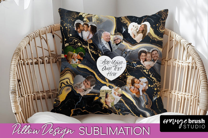 Family Photo Frame Pillow Sublimation - Marble Pillow Cover Sublimation OrangeBrushStudio 