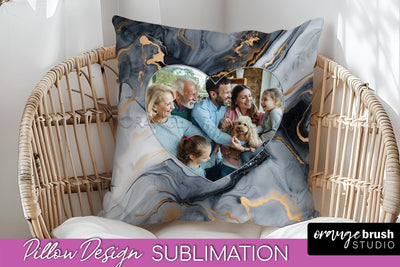 Family Photo Frame Pillow Sublimation - Marble Pillow Cover Sublimation OrangeBrushStudio 