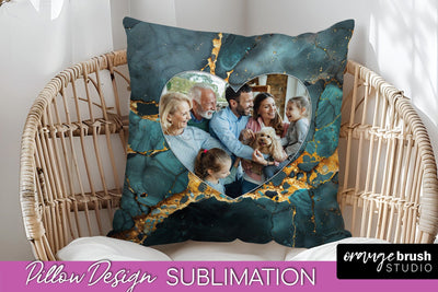 Family Photo Frame Pillow Sublimation - Marble Pillow Cover Sublimation OrangeBrushStudio 