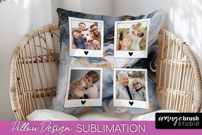 Family Photo Frame Pillow Sublimation - Marble Pillow Cover Sublimation OrangeBrushStudio 