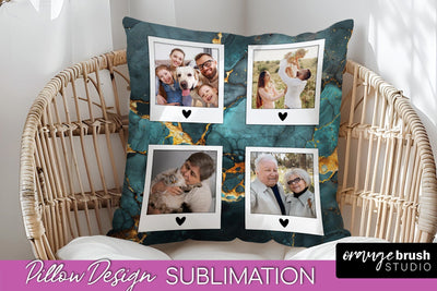 Family Photo Frame Pillow Sublimation - Marble Pillow Cover Sublimation OrangeBrushStudio 