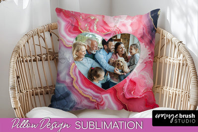 Family Photo Frame Pillow Sublimation - Marble Pillow Cover Sublimation OrangeBrushStudio 