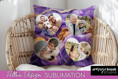 Family Photo Frame Pillow Sublimation - Marble Pillow Cover Sublimation OrangeBrushStudio 