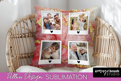 Family Photo Frame Pillow Sublimation - Marble Pillow Cover Sublimation OrangeBrushStudio 