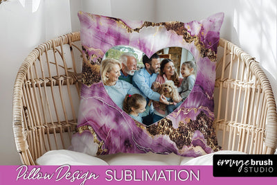 Family Photo Frame Pillow Sublimation - Marble Pillow Cover Sublimation OrangeBrushStudio 