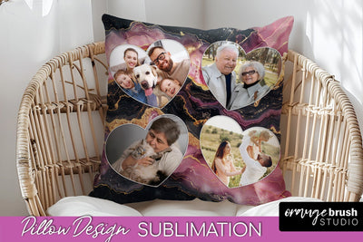 Family Photo Frame Pillow Sublimation - Marble Pillow Cover Sublimation OrangeBrushStudio 