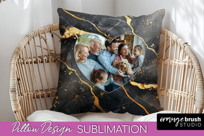 Family Photo Frame Pillow Sublimation - Marble Pillow Cover Sublimation OrangeBrushStudio 