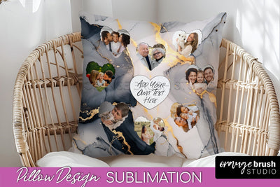 Family Photo Frame Pillow Sublimation - Marble Pillow Cover Sublimation OrangeBrushStudio 
