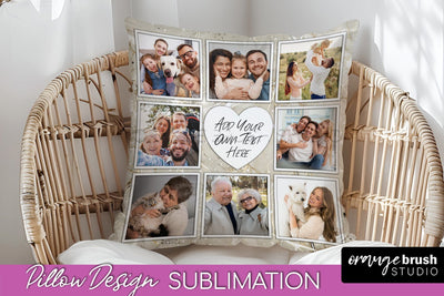 Family Photo Frame Pillow Sublimation - Marble Pillow Cover Sublimation OrangeBrushStudio 