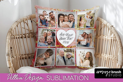 Family Photo Frame Pillow Sublimation - Marble Pillow Cover Sublimation OrangeBrushStudio 