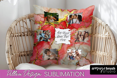 Family Photo Frame Pillow Sublimation - Marble Pillow Cover Sublimation OrangeBrushStudio 