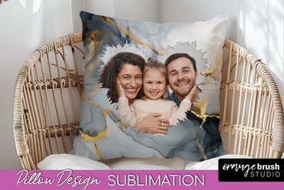 Family Photo Frame Pillow Sublimation - Marble Pillow Cover Sublimation OrangeBrushStudio 
