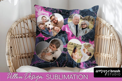 Family Photo Frame Pillow Sublimation - Marble Pillow Cover Sublimation OrangeBrushStudio 