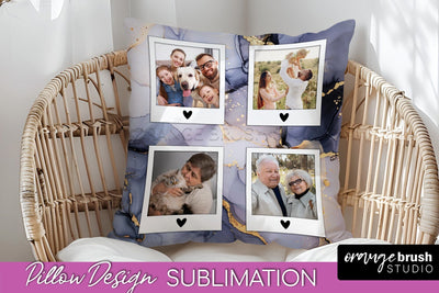 Family Photo Frame Pillow Sublimation - Marble Pillow Cover Sublimation OrangeBrushStudio 