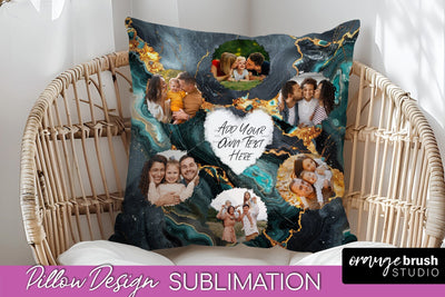 Family Photo Frame Pillow Sublimation - Marble Pillow Cover Sublimation OrangeBrushStudio 