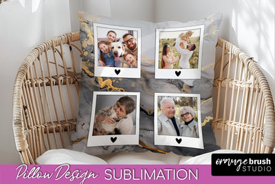 Family Photo Frame Pillow Sublimation - Marble Pillow Cover Sublimation OrangeBrushStudio 