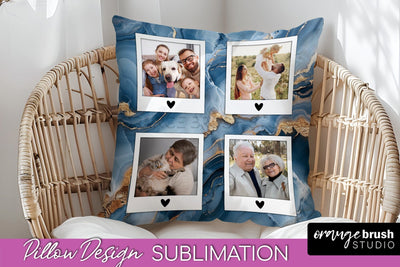 Family Photo Frame Pillow Sublimation - Marble Pillow Cover Sublimation OrangeBrushStudio 