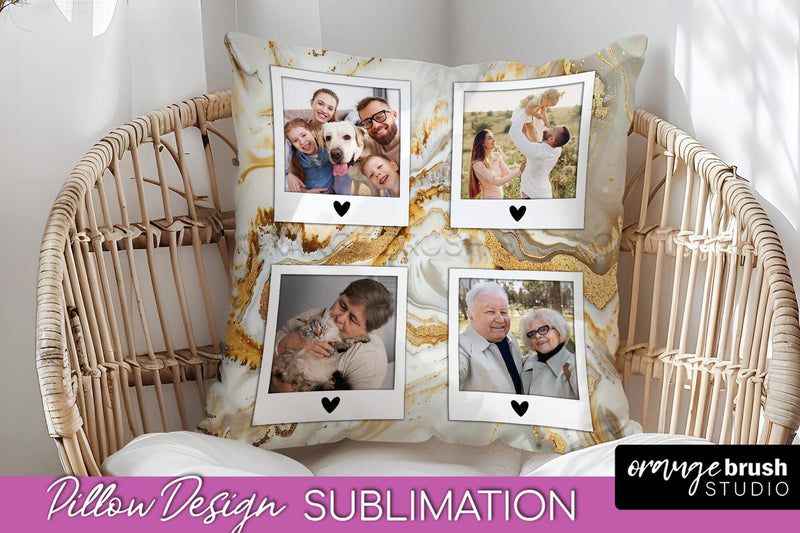 Family Photo Frame Pillow Sublimation - Marble Pillow Cover Sublimation OrangeBrushStudio 