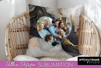 Family Photo Frame Pillow Sublimation - Marble Pillow Cover Sublimation OrangeBrushStudio 