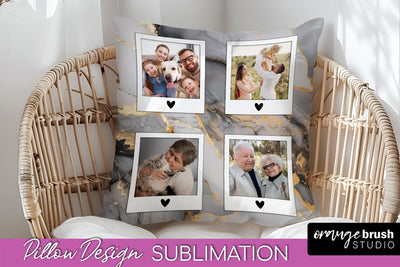 Family Photo Frame Pillow Sublimation - Marble Pillow Cover Sublimation OrangeBrushStudio 