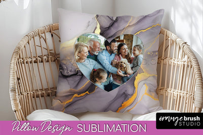 Family Photo Frame Pillow Sublimation - Marble Pillow Cover Sublimation OrangeBrushStudio 