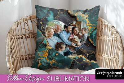 Family Photo Frame Pillow Sublimation - Marble Pillow Cover Sublimation OrangeBrushStudio 